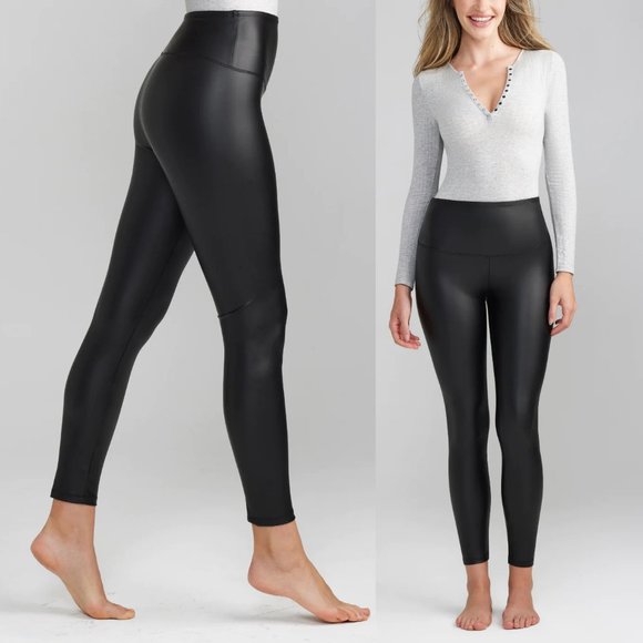 Yummie Faux Leather Shaping Legging Matte Black High Waist Size M $68 - Picture 1 of 11